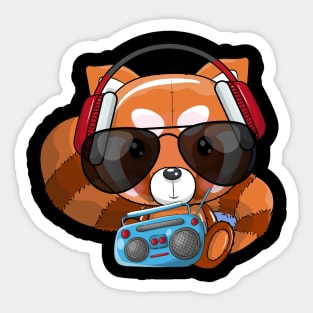 cute cartoon red panda listening music illustration Sticker